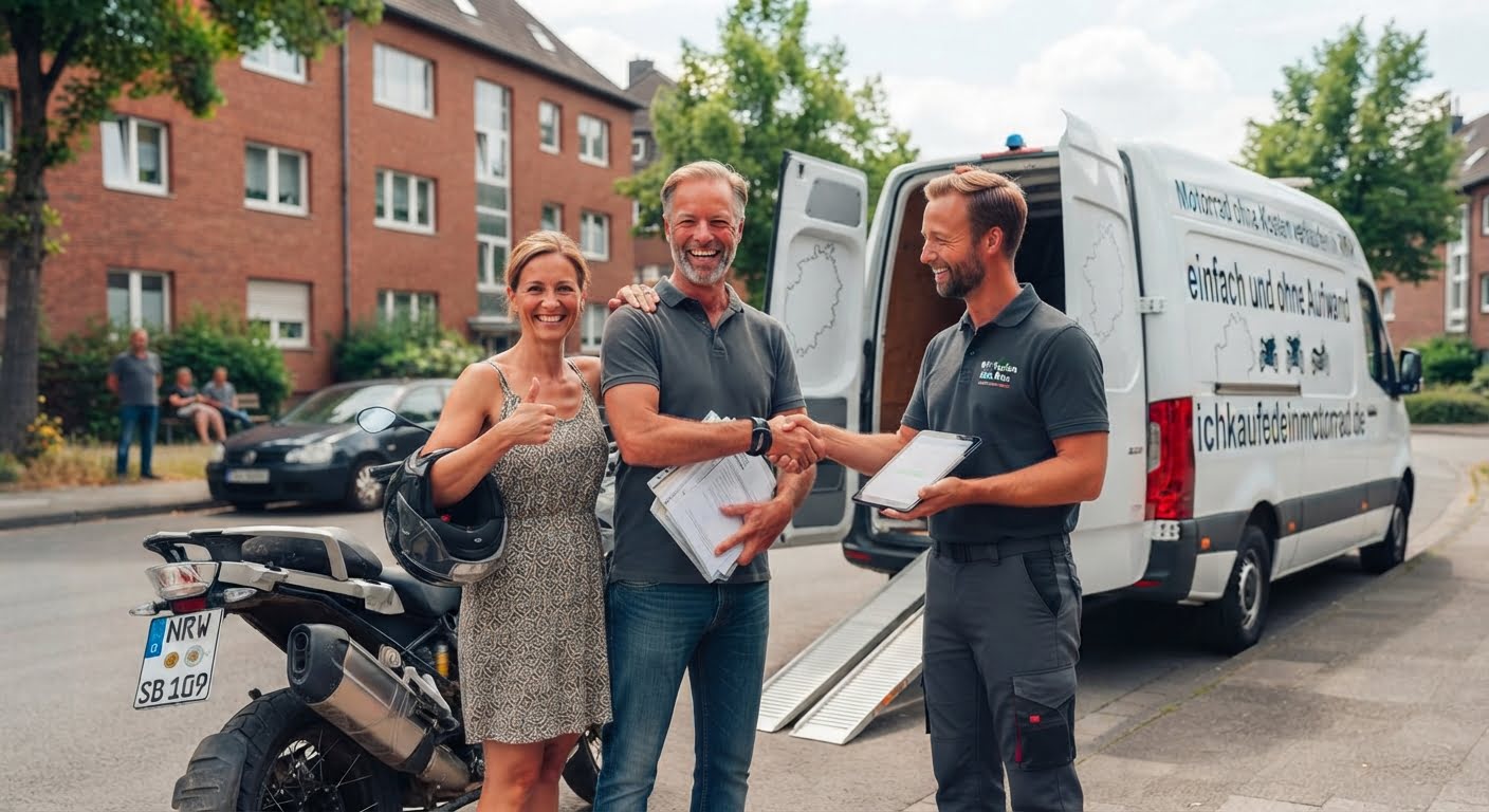 Motorrad kostenlos in NRW verkaufen – unkomplizierter Ankauf mit kostenloser Abholung direkt bei Ihnen vor Ort.