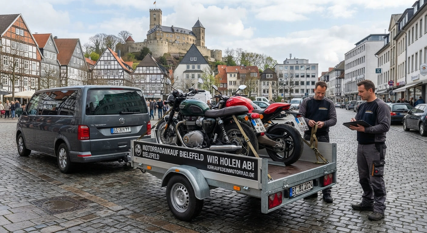 Motorradankauf in Bielefeld: sichere, schnelle Abholung und Bezahlung für alle, die in Bielefeld ein Motorrad verkaufen möchten.