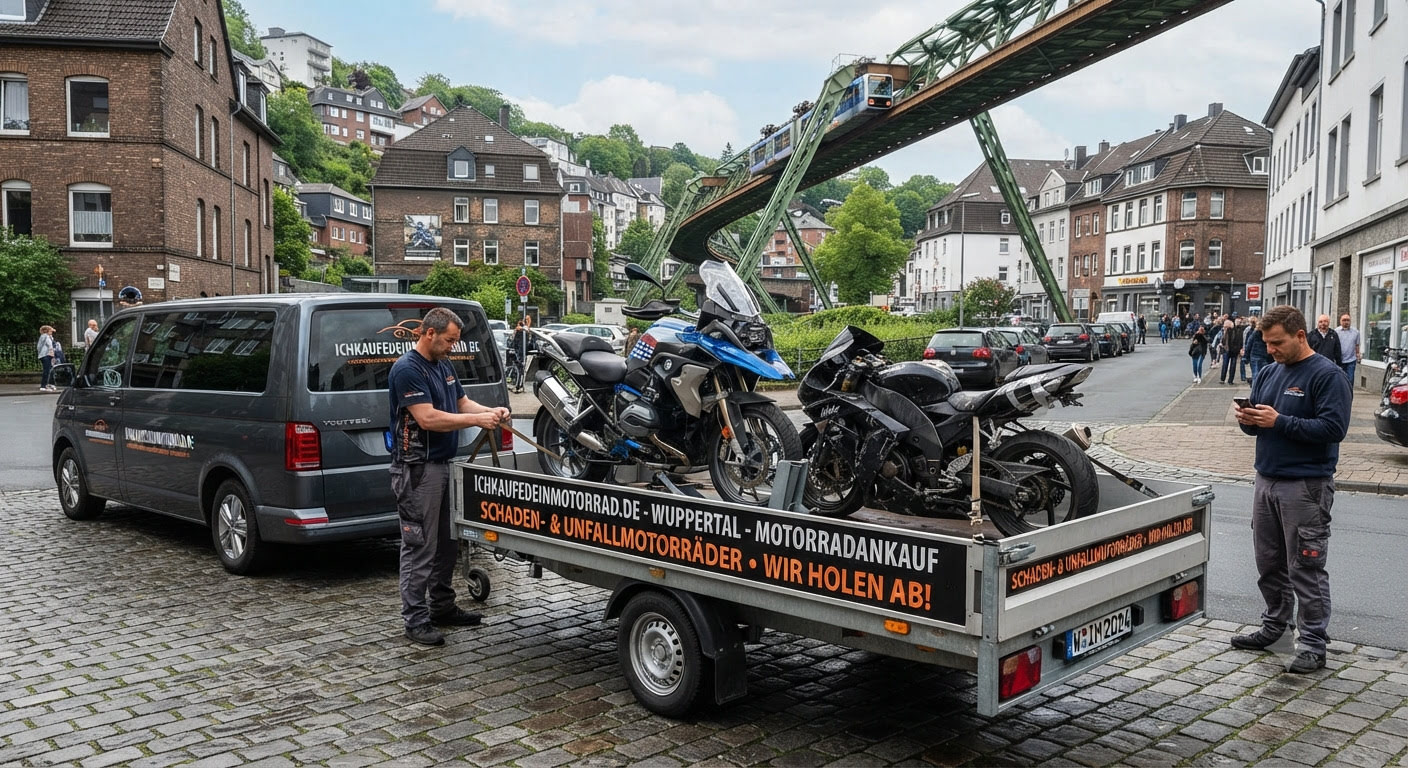 Motorradankauf Wuppertal: Wir holen Ihr Motorrad direkt unter der berühmten Schwebebahn ab. Ihr Partner für den Ankauf von Unfall- und Gebrauchtmotorrädern in Wuppertal.